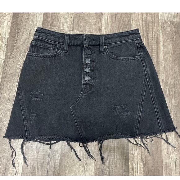 Free People | We The Free Black Denim Mini Skirt - Size: 25 - Picture 1 of 7